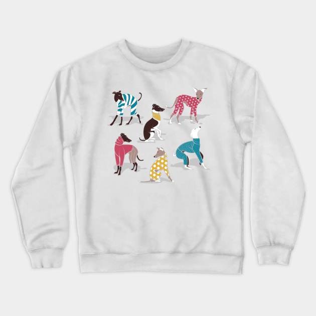 Greyhounds dogwalk // white background Crewneck Sweatshirt by SelmaCardoso